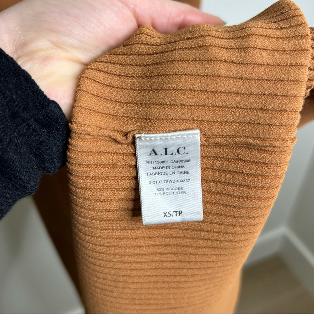 A.L.C. Tamara Button Front Maxi Dress Ribbed Long Sleeve in Cashew XS - Picture 11 of 12